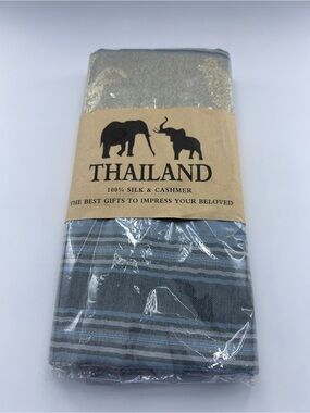 Thailand Silk & Cashmere Scarf - Gray Blue Stripes